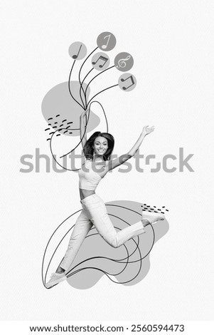Image, Stock Photo Positive black female meloman speaking on smartphone in library