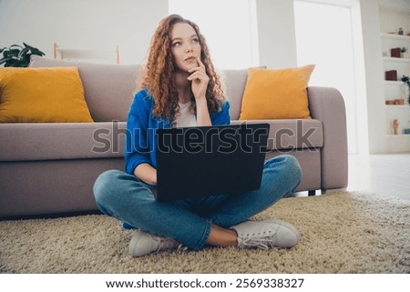 Similar – Image, Stock Photo Dreamy cute girl sitting on rock