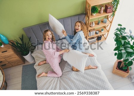 Similar – Image, Stock Photo Pillow fight girl dressed
