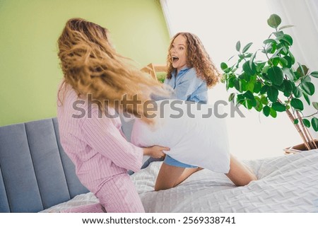 Similar – Image, Stock Photo Pillow fight girl dressed