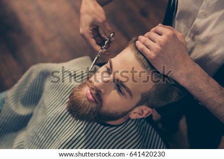 Image, Stock Photo Crop barber doing haircut for man