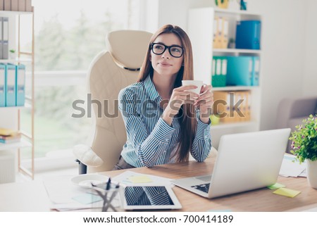 Similar – Image, Stock Photo Dreamy young lady drinking hot beverage near window with adorable weiro bird on shoulder