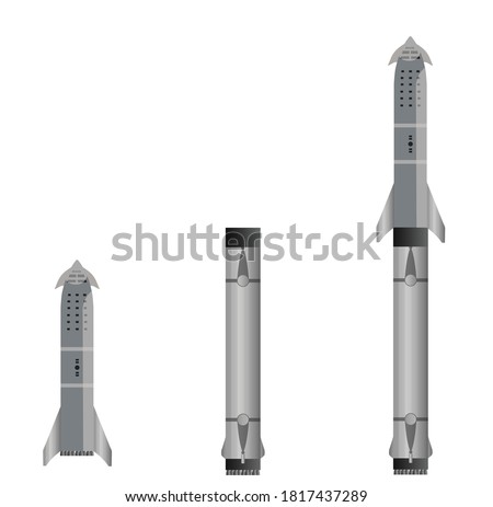 Starship, Super Heavy and BFR, SpaceX rocket comparison, beautiful vector illustration
