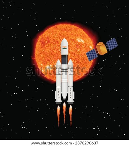 India’s first mission to study the sun. 
Chandrayaan-3 on Sun with stars in background | Aditya L1 solar mission | ISRO | Illustration