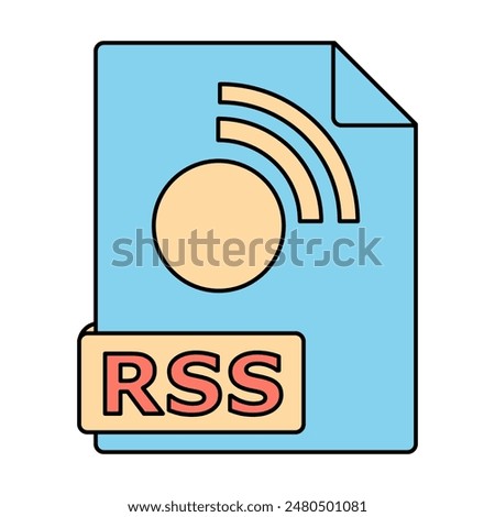 RSS Feed Icon. Blue document with signal symbol, Concept of news, blog, content, updates, internet, and technology