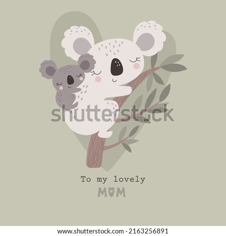 Happy Mother's Day card with cute coala. Vector illustration
