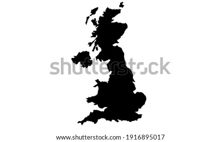 Black silhouette of a map of Great Britain in Europe on a white background