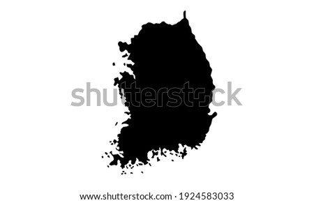 Black silhouette of a map of the country of South Korea in East Asia on a white background