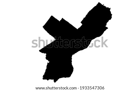 Black silhouette of a map of the city of Philadelphia in Pennsylvania, United States of America on a white background