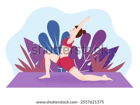 Image, Stock Photo Girl who practices yoga at home. Concept of health.