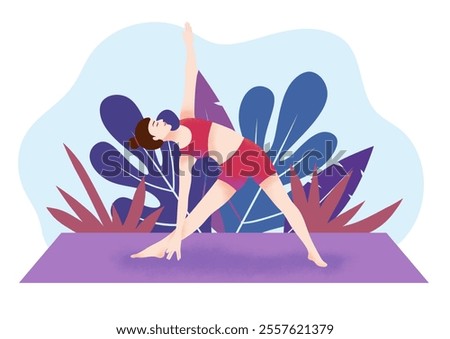 Similar – Image, Stock Photo Girl who practices yoga at home. Concept of health.