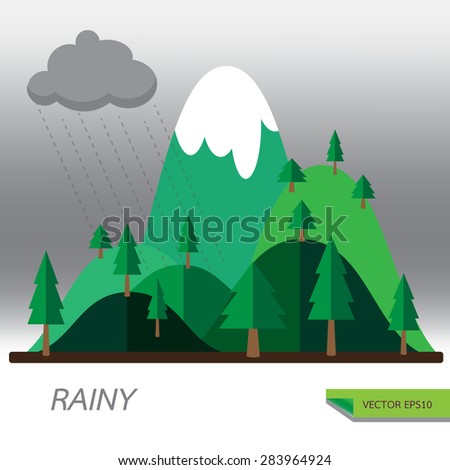 Rainy season vector concept of  beautiful natural landscapes at different time of the year.