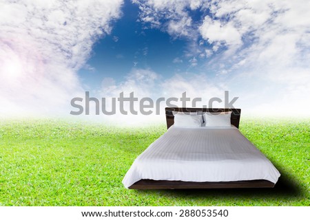 World environment day concept the planet on green grass and bed.  World care for you even when you sleep .The space to insert text wherever you want.