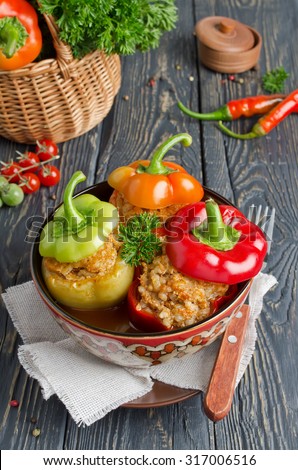 Peppers stuffed with rice and meat. Main course