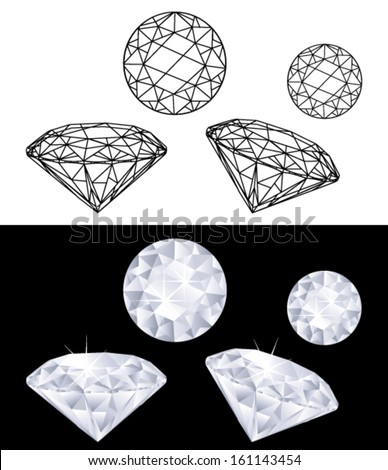 Diamonds collection. Gems and geometry. Vector set.