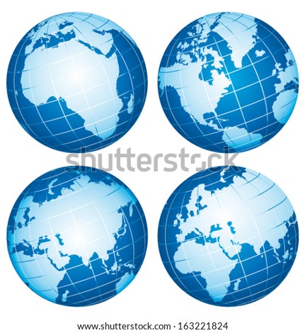 Set of vector globe icons showing Earth continents .