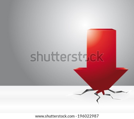 3d red arrow breaking iced floor. Sales or crisis concept. Vector illustration.