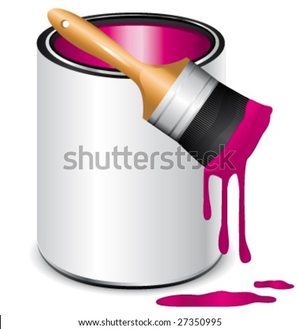 Vector pink paint brush and splatter