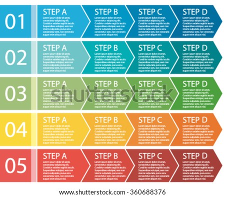 Flat design. Process arrows boxes. Step by step vector set. Four steps. II