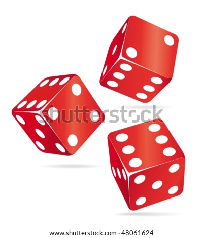 3d Three red casino dices. Vector illustration.