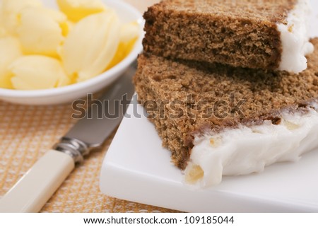 Ginger cake traditionally eaten in Yorkshire, England,on Guy Fawkes Night, November 5. It\'s a \