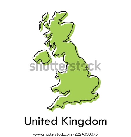 United Kingdom of Great Britain and Northern Ireland - simple hand drawn stylized concept with sketch black line outline contour map. country border silhouette drawing vector illustration.