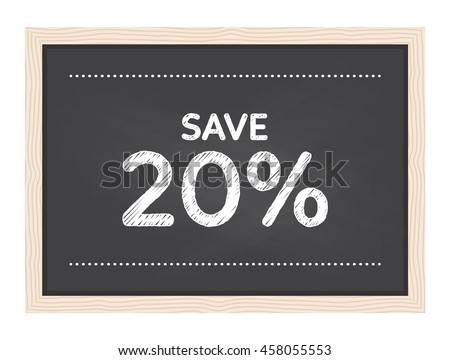 20% off. Sale and discount price sign on blackboard texture with chalk. Concept Shopping.