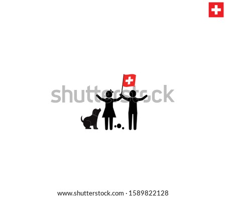 swiss children waving national flag of Swiss Confederation, future of switzerland concept, sign symbol background, vector illustration.