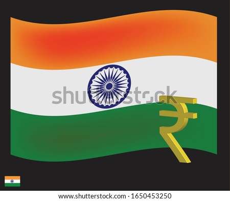 3d of The Indian rupee symbol with the Republic of Bharat or India flag background, financial and currency symbol concept, sign symbol background, vector illustration.
