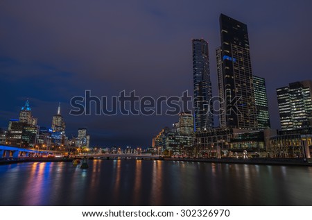 Melbourne city Skyline in the twilight time, Victoria, Australia.