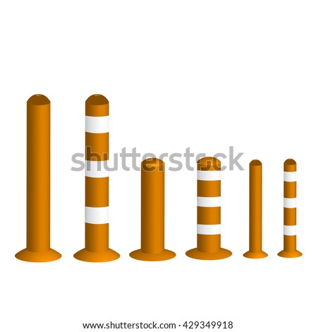 Orange Bollards, Traffic pole for safety. 3d, vector illustration.