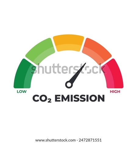 Nature Environment Climate Change Decarbonization Gauge Meter Measuring Medium Levels of Carbon Dioxide (CO2). Zero Emission co2 Level Meter, measuring scale. Zero Emission co2 speedometer indicator. 