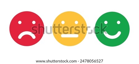 Feedback emoticon flat design icon set from negative to positive. different moods smiles and check mark sign, vector icons set.Emotions Range Vector Icon.