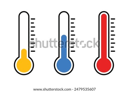 thermometer with yellow blue red scale, climate control, weather change, flat vector bicolor icon, weather icon. Temperature thermometer icon collection on white background. 