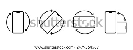 Rotate smartphone icons isolated on white background. Mobile screen rotation. Turn your device. Phone Horizontal or vertical rotation icons Vector line style illustration for website and app