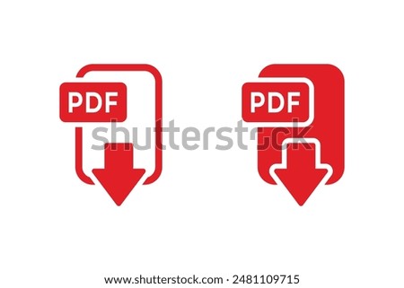 pdf download icon on white background. Vector isolated PDF file icon set. Information, text document, upload, folder, pdf file, private, book, note. Data set concept. Vector icon in line, black