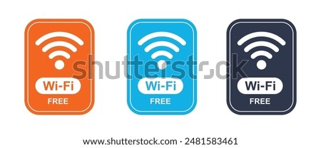 Free WiFi icon set symbol.Orange, blue, black Vector wifi sign on white background. Wifi signal, public place, restaurant, access point, public Wi-Fi, Free Wi-Fi zone, Radio signal, wireless, password