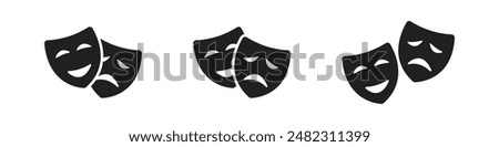 Theater mask icon in flat style isolated on white background. Comedy, drama, tragedy symbol. Masquerade, Comic and tragic mask icon