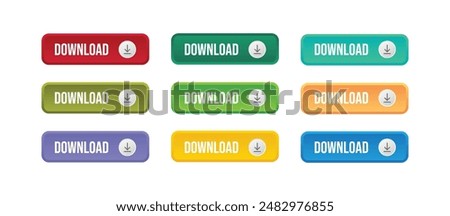 Set of download button with down arrow icon isolated on white background. listen now with colorful gradient for for UI UX website, mobile app, play button, media, music, file