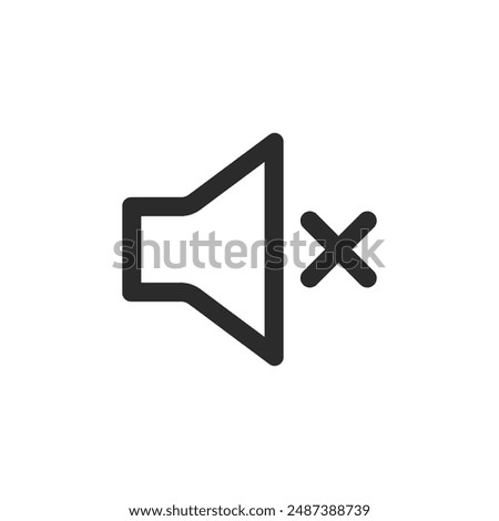 Sound volume line, outline icon of mute, silent, no volume, sound off on white background. Sound icon, volume symbol, speaker sign, audio control icon set. Vector eps10