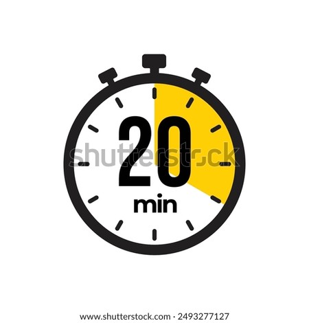 20 minute Timer, clock, stopwatch isolated icons. Countdown timer symbol. Label cooking time. Minute timer, Time measure, Chronometer, Alarm, Kitchen timer, label, sticker, stamp.  Vector illustration