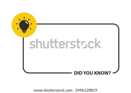 Did You Know message buble label design with light bulb and rays. template post icon for social media background, fun fact blank template fyi vector with lightbulb idea and cable symbol element