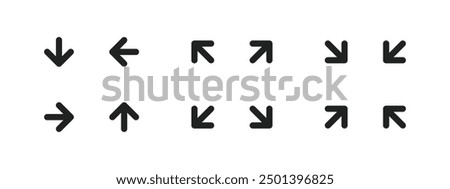 Set Arrow direction icon Vector Illustration. Multi direction, minimize, maximize, lock, unlock, upload, download, design circle. vector flat design for symbol, logo, icon, sign, app, UI UX.