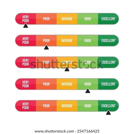 Feedback five scale or rating scale of customer satisfaction concept. Product experience Vector illustration level for review and evaluation of service or good or use in questionnaire