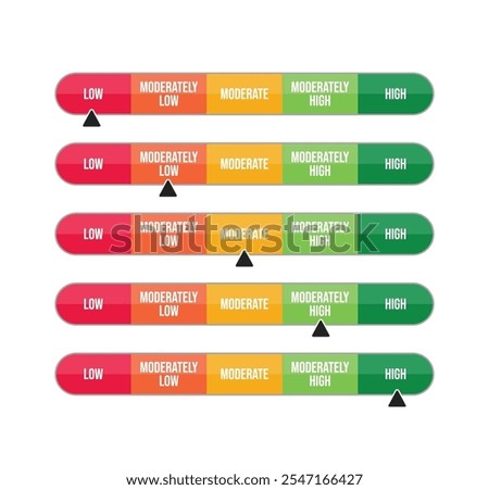 Feedback five scale or rating scale of customer satisfaction concept. Product experience Vector illustration level for review and evaluation of service or good or use in questionnaire