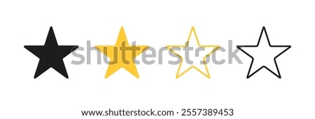 Star vector icon symbol designed in filled, outline, line and stroke style. Concept for star rating, feedback, favourite, bookmark, customer review, quality, marking. Isolated vector illustration.