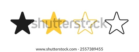 Star vector icon symbol designed in filled, outline, line and stroke style. Concept for star rating, feedback, favourite, bookmark, customer review, quality, marking. Isolated vector illustration.