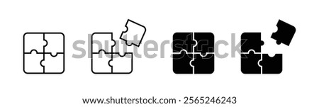 Four piece of puzzles icon. Jigsaw outline templates. Four pieces puzzle or teamwork concept Filled and outlined. Business concept, idea, strategy. Vector icons in flat style