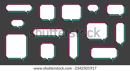 Set of different pixel speech bubble. Geometric texting dialogue boxes isolated on white background. Modern vector illustration.