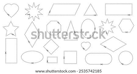 Geometric figures. Set for children. With outline for cutting. Cut here. Vector illustration on a white background.